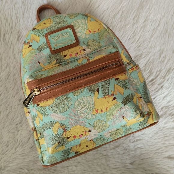 Loungefly Pokemon Pikachu Leaves Mint Mini Backpack and Wallet - Picture 2 of 16